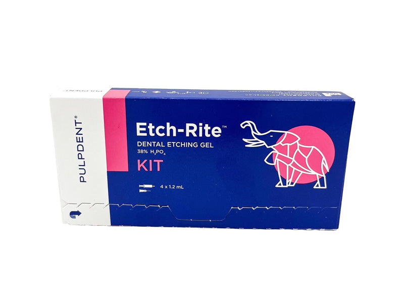 Pulpdent Etch-Rite 38% Phosphoric Acid Etching Gel Kit - 4 x 1.2 ml Syringes, 8 Pre-bent Needle Tips
