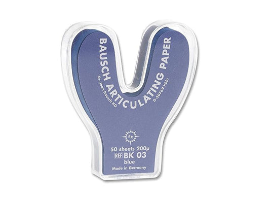 Bausch .008" (200 microns) Blue Horseshoe Shaped Articulating Paper BK03 50 Sheets in Plastic Dispenser