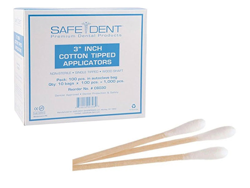 Unitary Non-Sterile Disposable 3" Inch Cotton Tipped Applicators 1000PCS